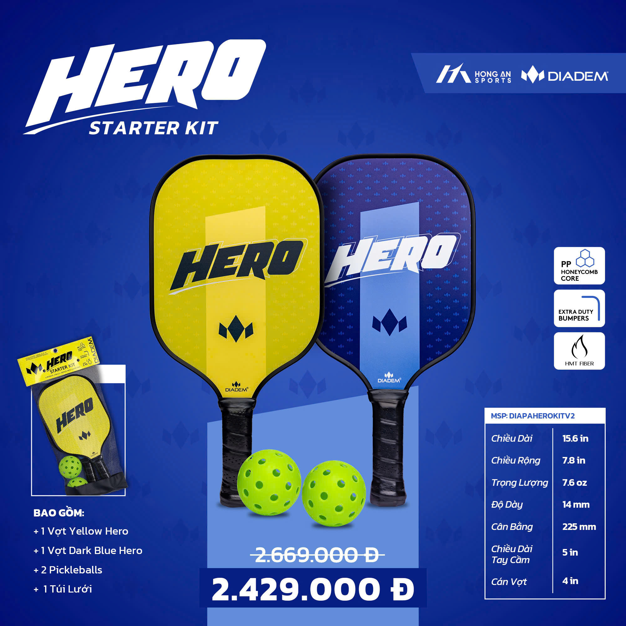 VỢT PICKEBALL DIAMEM HERO