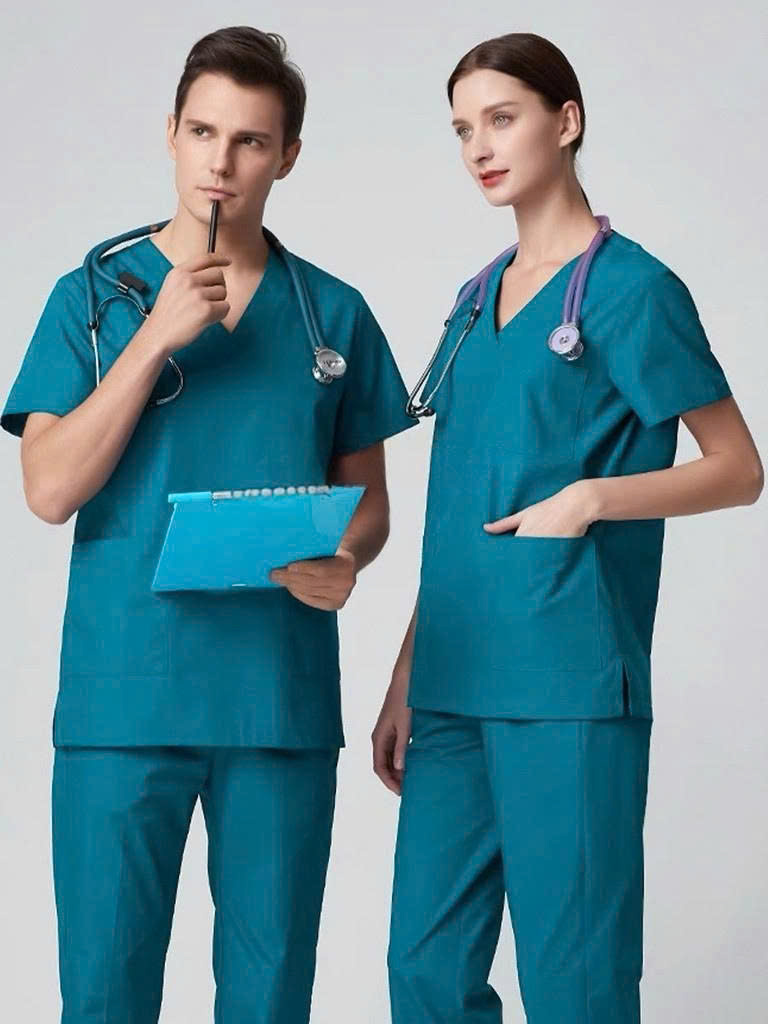  Bộ Scrubs Cổ Tim Màu Xanh
